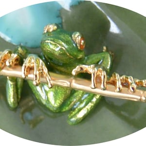 ¡OFERTA! Broche de rana KJL - SIN USAR - Firmado, esmaltado, Rana de árbol, unisex, ideal como regalo - Vintage - ¡Raro y fabuloso!