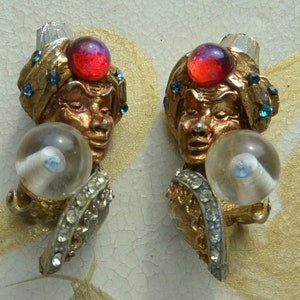 SALE! HAR Genie Earrings, Clip - Signed, Fortune Teller, Crystal Ball, Special Gift- Vintage - Very Rare, Fabulous!
