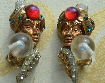 SALE! HAR Genie Earrings, Clip - Signed, Fortune Teller, Crystal Ball, Special Gift- Vintage - Very Rare, Fabulous!