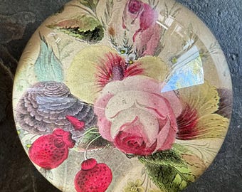John Derian Paperweight - Hallmarked, Multi Flowers/Greenery,  Glass Art,  Round, Vintage, SALE!