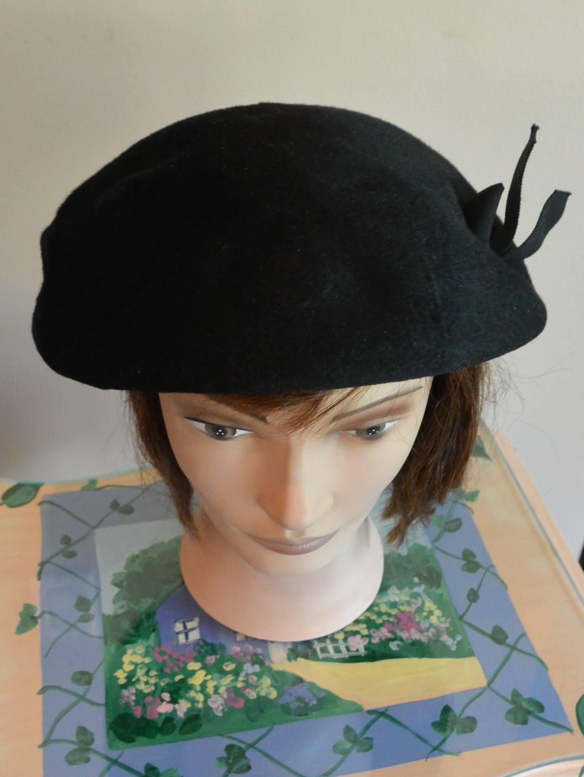 1950\'s Schiaparelli Paris Black Ribbon Hat Elsa Schiaparelli Black Felt Wool Hat - Paris Couture  main image 4