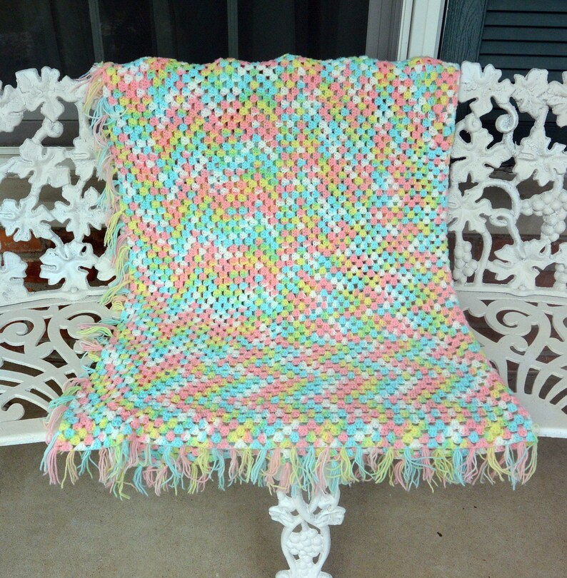 48 HR SALE Pastel Colors Fabulous! WarmCozy- Vintage Hand Crochet AfghanThrow