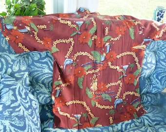 Camisa de campamento de seda Tommy Bahama: SIN USAR, Etiqueta, Happy Hula Days, Vintage para hombre L, ¡REBAJAS!