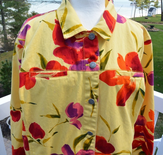 SALE! Chico's Woman's Jacket - Yellow/Red Floral,… - image 1