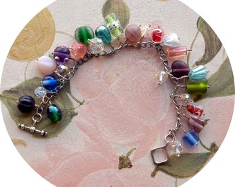SALE! Murano Glass Bracelet - Multi Color/Shape Glass Beads, Secure Closure,  Elegant, Great Gift - Vintage - Rare, Fabulous!