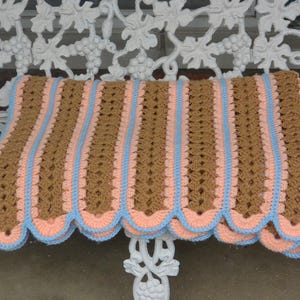 SALE! Hand Crochet Afghan - Rare Pretty Colors, Blue, Brown, Peach - Vintage - Fabulous!
