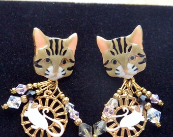 Lunch at the Ritz Earrings: Vintage Cat & Mouse Swarovski Crystals, Signed, Pierced, Vintage, Retired!