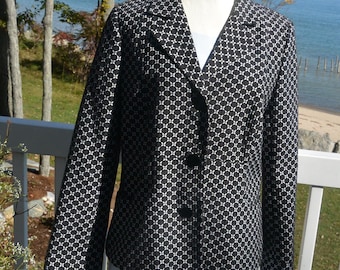 Blazer Ateluier - SIN USAR - Negro/Blanco, Forrado, Líneas elegantes, 3 botones, Talla 12 de EE. UU., Vintage, ¡REBAJAS!