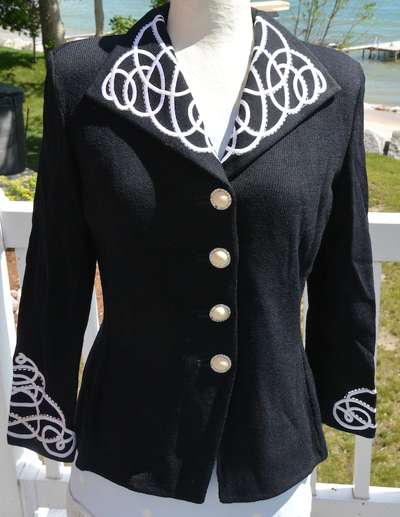 MARIE GRAY ST.JOHN 長袖 ニットジャケット St John Jacket - UNUSED - Evening Knit, Marie Gray, White Collar