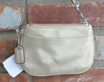 Sale! Coach Leather Wristlet - UNUSED - Pearlescent/Gold Leather, Detachable Strap, Orig Tag, Great Gift - Vintage - Fabulous!