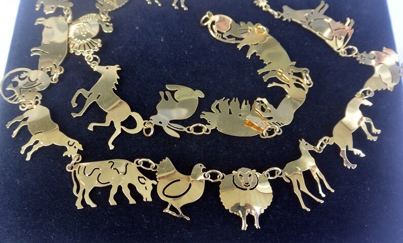 Fabulous! Wild Bryde Necklace Gold Plated 48 HR SALE Free US Shipping -Vintage Signed Rare Farm Animals