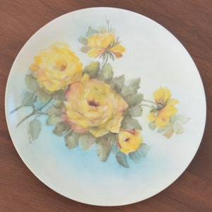 SALE! Arzberg German Plate - Signed, Yellow Roses, Blue Background, Hand Painted, Great Gift -  Vintage- Rare, Fabulous!