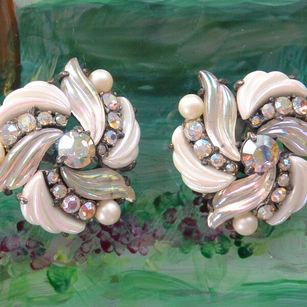 SALE! Elsa Schiaparelli Earrings - Signed, Large, Magnificent Beads/Pearls/AB Cabochons, Elegant Setting, Great Gift - Vintage -  Fabulous!