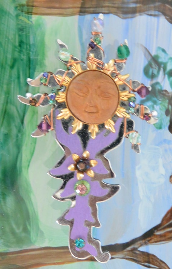 Liztech Brooch, Sun Goddess: UNUSED - Signed, Hand Crafted, US, Vintage,, SALE!