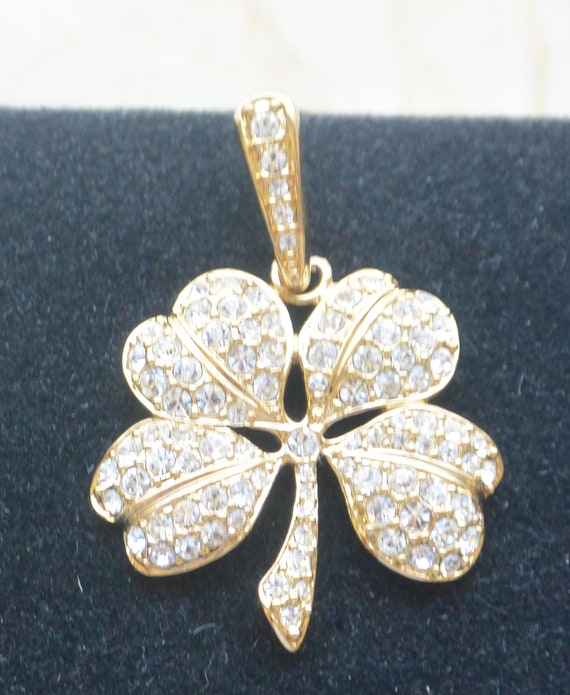 SALE! KJL Shamrock Pendant- Signed, Pave Sparklin… - image 7