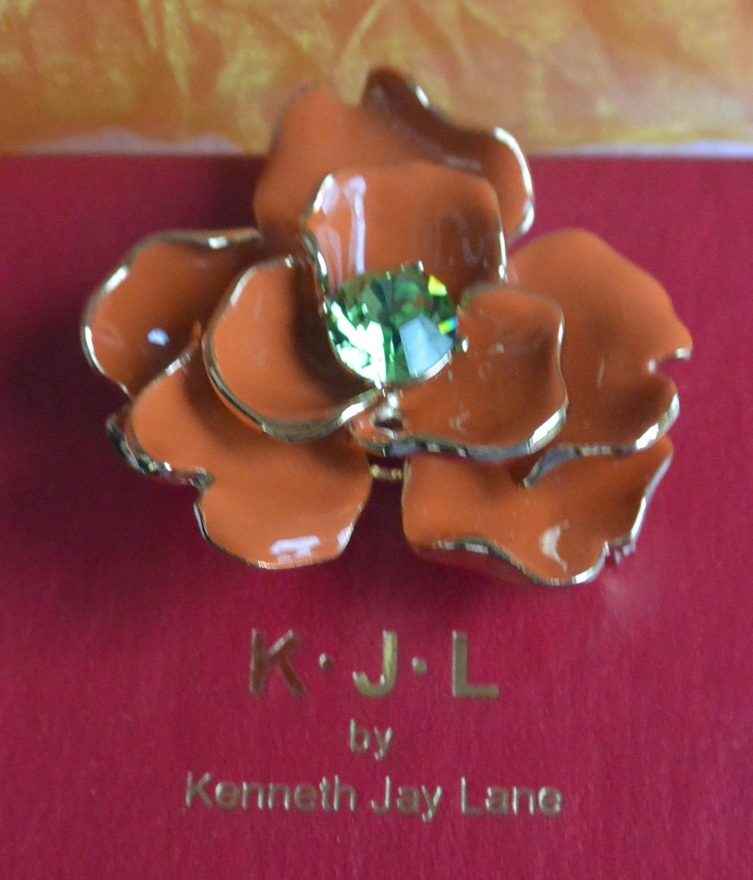 Sale KJL Floral Brooch Unused Signed, Charleston Rose, Enameled Peach