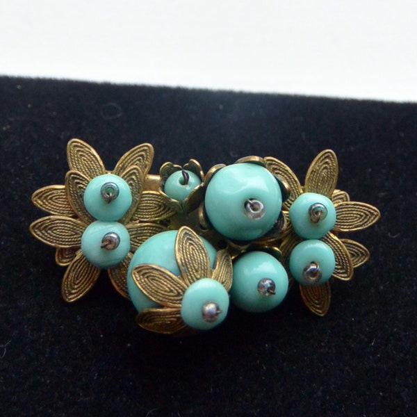 SALE! Miriam Haskell Brooch - Turquoise Blue Beads, Hand Wired, Early Piece, Great Gift - Vintage  1940's-Very  Rare, Fabulous!