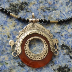 VERKAUF! Karneol Sterling Silber Anhänger/Halskette- Karneol, aufwendige Sterling Fassung, schwarzer Onyx, Geschenk - Vintage - selten, fabelhaft!