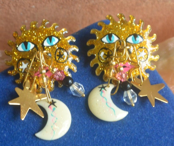 Lunch at the Ritz Earrings- Signed, Sun, Blue Eye… - image 1