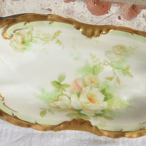 SALE! Limoges Roses Dish, Gold Gilt Edge - Hallmarked, Elegant Shape, 13 Inches, Great Gift - Vintage - Rare, Fabulous!
