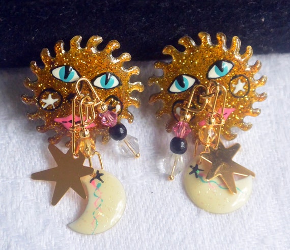 Lunch at the Ritz Earrings- Signed, Sun, Blue Eye… - image 2