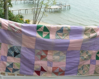SALE! Purple  Quilt - Hand Stitched, Cotton, Pretty Colors, 76x60 Inches - Vintage - Rare, Great!