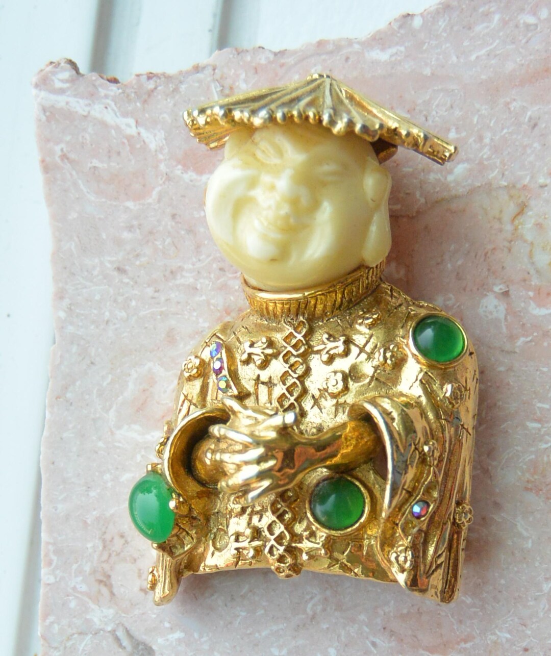 Har Buddha Brooch / Vintage Signed Couture Jewelry - Har