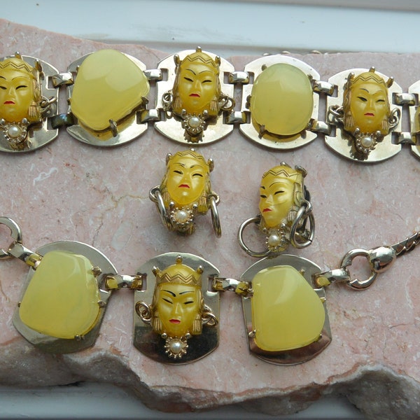 SALE! Selro Princess/Warrior Set- Necklace/Bracelet/Earrings - Asian, Elegant Design/Yellow Cabs, Great Gift - Vintage - Rare, Fabulous!