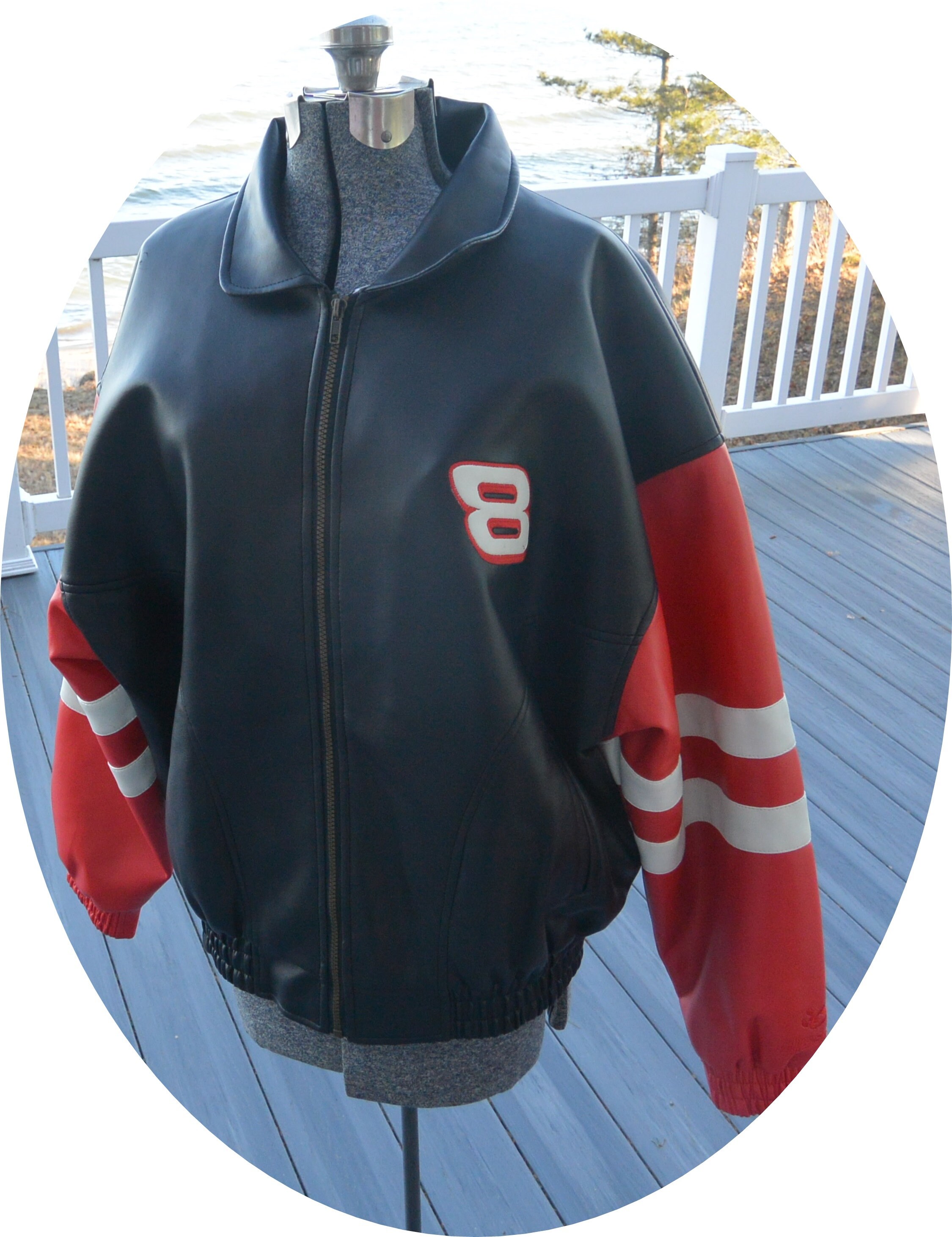 SALE! Dale Earnhardt Jr Jacket, 8 - Chase, Black/Red/White, Unisex Size M, Faux Leather, Great Condition - Vintage - Rare, Fabulous!