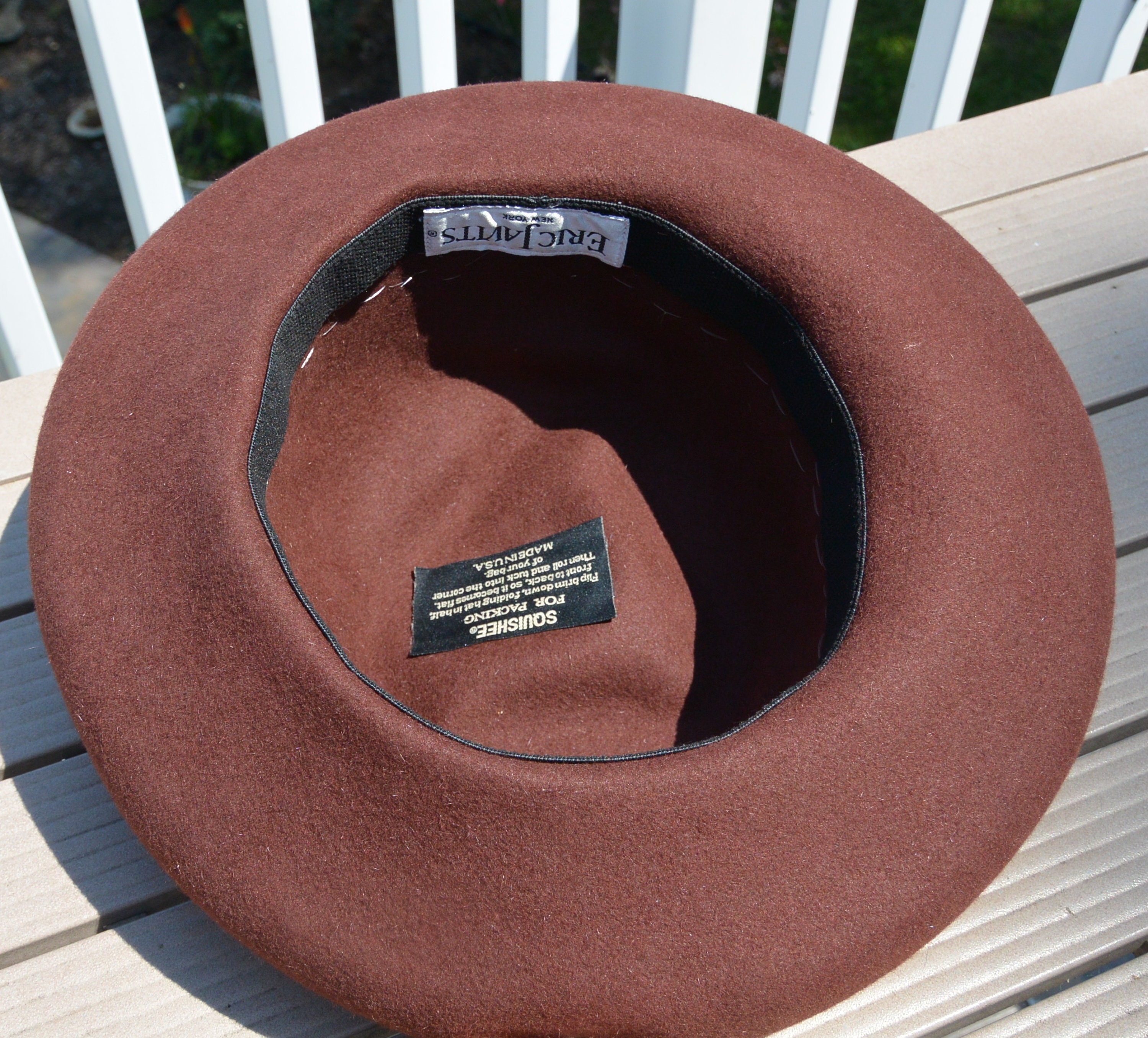 Eric Javits Brown Wool Hat With White Hatband, Label 
