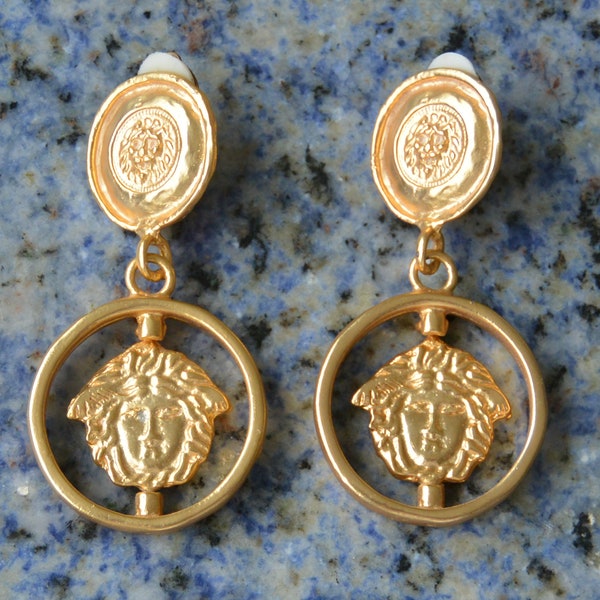 SALE! Ugo Correani Earrings - Greek Byzantine, Medusa Heads, Clip, Italy Haute Couture, Great Gift - Vintage - Very Rare, Fabulous!