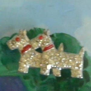 SALE! Scottie Dogs Brooch - Sterling Silver Setting, Red  Eyes/Collars, Great Gift - Vintage - Rare, Fabulous!