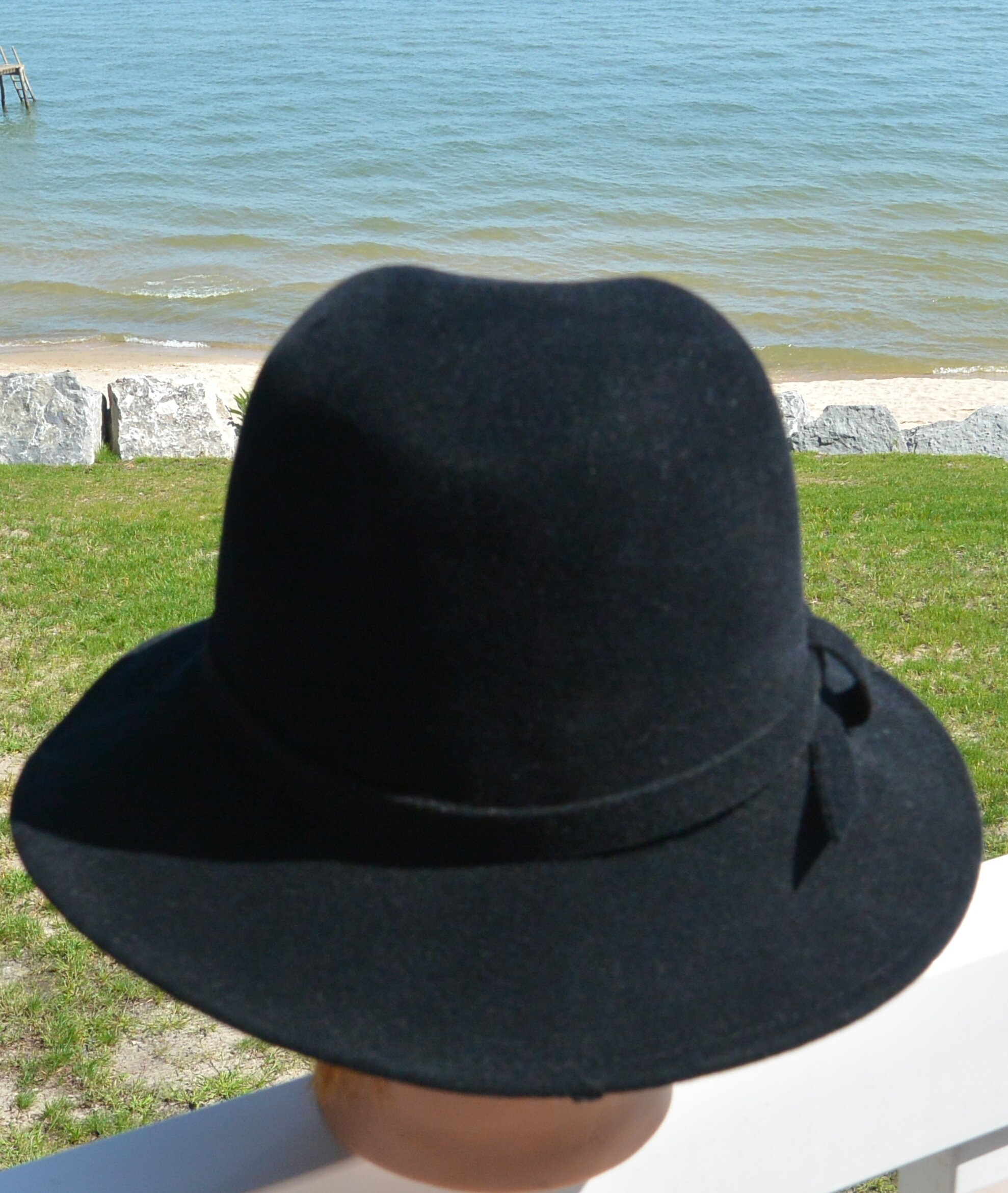 Frank & Olive for Neiman Marcus Blue/Black Designer Wide Brim Versatile Wool Hat Women main image 2