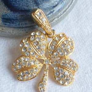 SALE! KJL Shamrock Pendant- Signed, Pave Sparkling Crystals, Elegant, Great Gift - Vintage - Rare, Fabulous!
