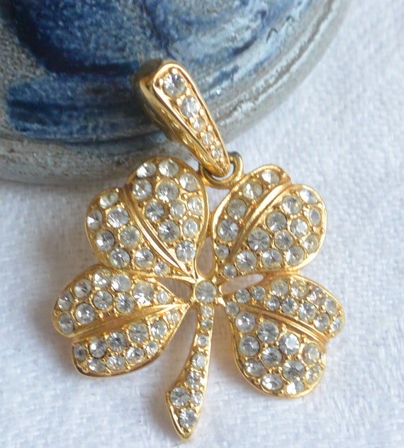 SALE! KJL Shamrock Pendant- Signed, Pave Sparklin… - image 1