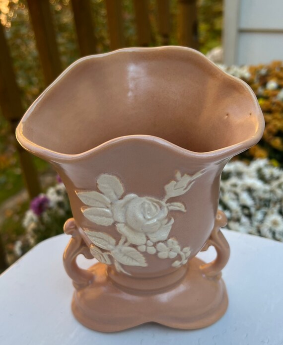Weller US Pottery Vase: Pink Raised Roses, Hand-signed, Antique