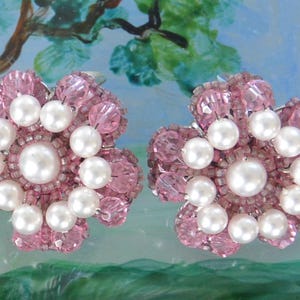 SALE! Marvella Glam Earrings - Signed,  Pink/Faux Pearls, Clip, Great Gift - Vintage - Rare, Fabulous!