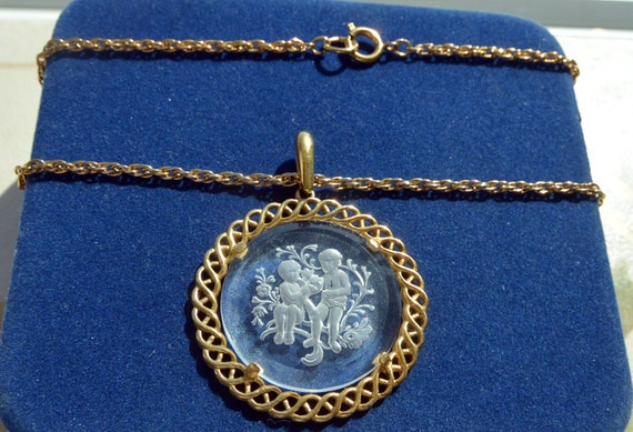 SALE! Crown Trafari Intaglio Necklace -Signed, Tw… - image 8