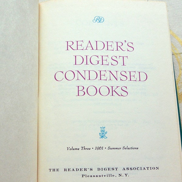 SALE! Reader's Digest Condensed Book -1961 Vol 3, First Ed, Elegant Cover, Great Gift - Vintage - Rare, Fabulous!