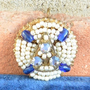 SALE! Stanley Hagler Pendant - Signed, Blue Beads/Seed Pearls, Crystals - Hand Wired, Great Gift - Vintage -Rare, Fabulous!