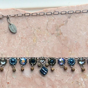 Ayala Bar Necklace - Signed, Hand Crafted, Blue/White/Gold Beads, Vintage, SALE!