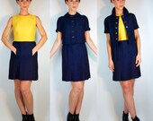 Articles Similaires à Vintage 60 S Couleur Bloquer Robe Bleu