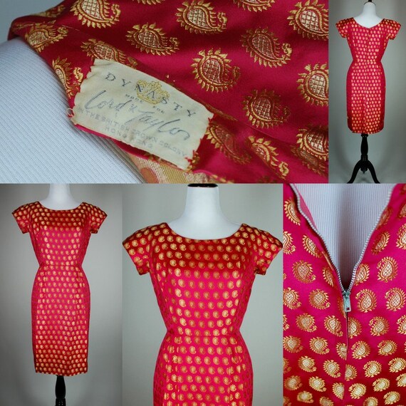 Vintage 50s Dynasty Silk Brocade Cranberry Red Pi… - image 4