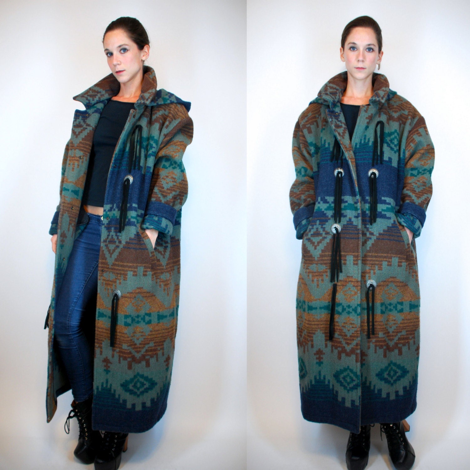 WOOLRICH Southwestern Indian Blanket Maxi Coat. Bohemian Etsy