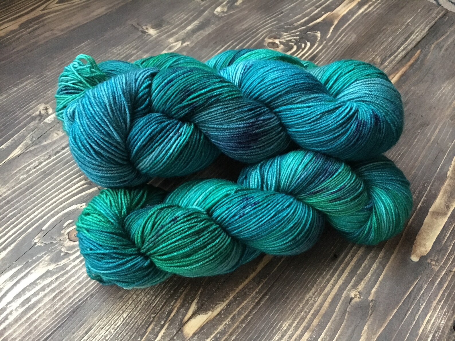 Teal hand dyed yarn sock yarn superwash merino sport yarn Etsy