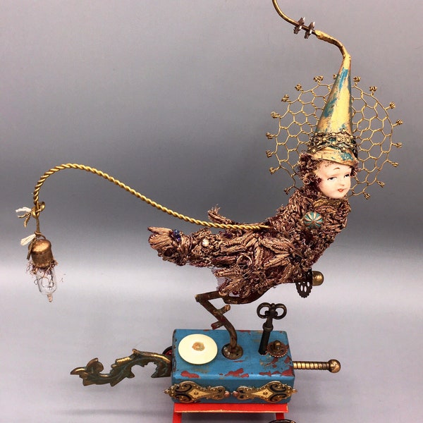 Assemblage art, "She Rolls Incognito",Mixed media, Bird assemblage,Original fine art, sculpture, steampunk