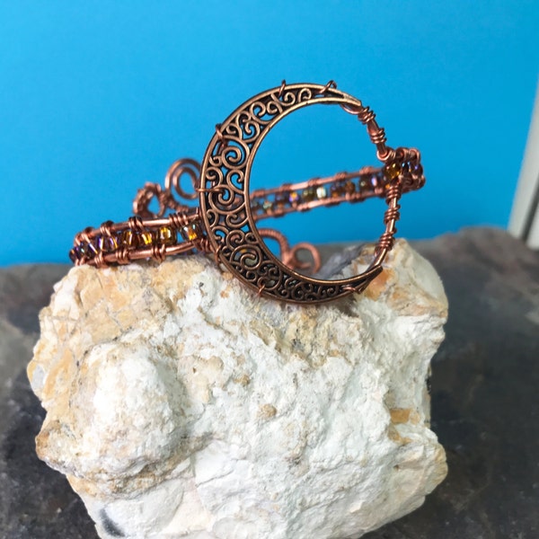 Moon bracelet, Moon wire wrap bracelet, bangle bracelet, copper wire wrap bracelet, charm bracelet, cuff bracelet