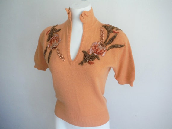 1950s Beaded & Embroidered Floral Saks Fifth Avenu