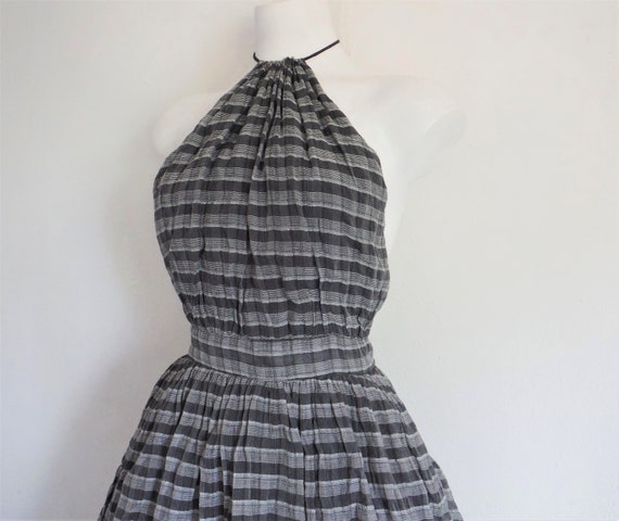 Chic 1950s Plaid Chiffon Halter Dress