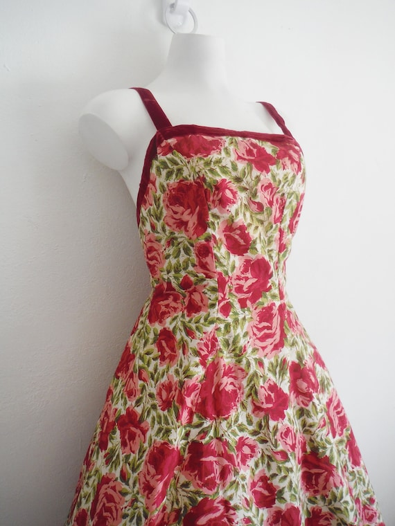 1950s Rose Print Cotton Sun Dress